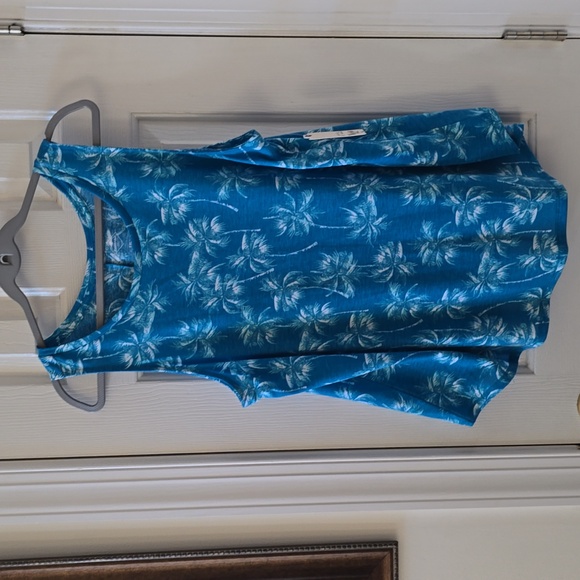 ST. JOHN'S BAY WOMEN'S BLUE PALM TREES TROPICAL TANK TOP PLUS SIZE XXL - Picture 2 of 10